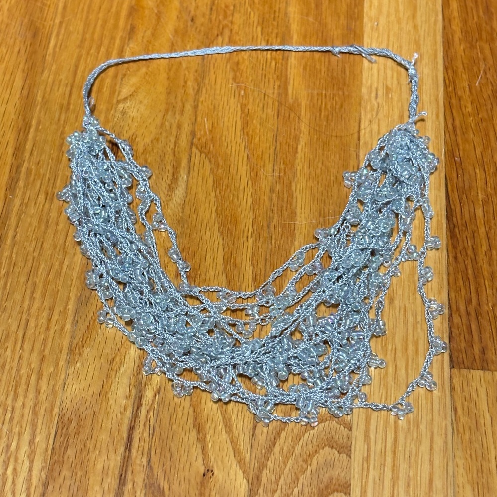 Elegant Silver/Grey Crochet  Beaded Necklace